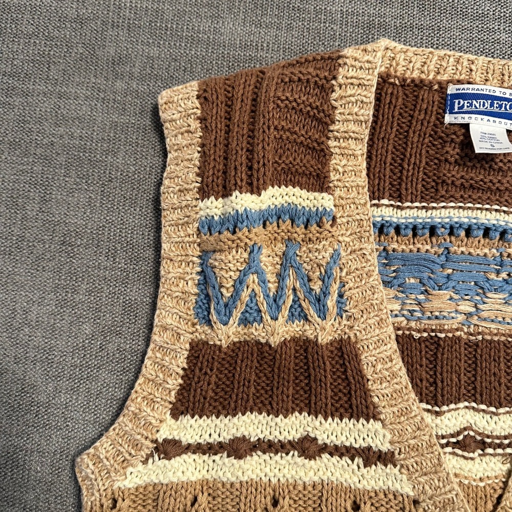 Pendleton Sweater Vest Womens S Brown Fair Isle Ramie Cotton Knit V-Neck - Picture 3 of 8